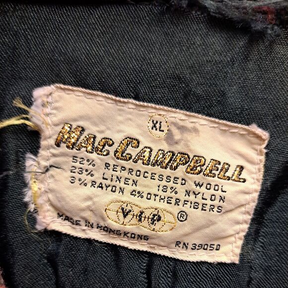 Mac Campbell Flannel Shirt Mens M Red Plaid Wool Blend Vintage XL 80s Hong Kong - Picture 3 of 11